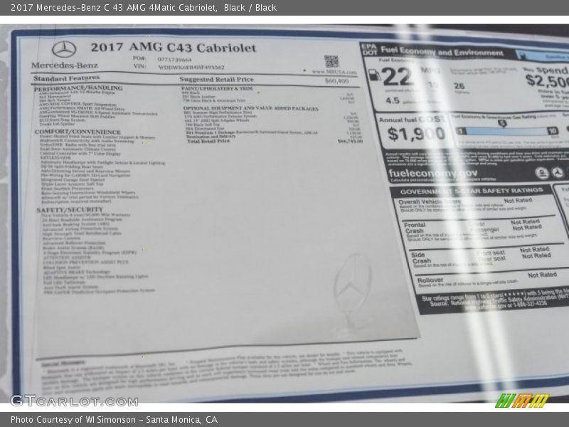  2017 C 43 AMG 4Matic Cabriolet Window Sticker