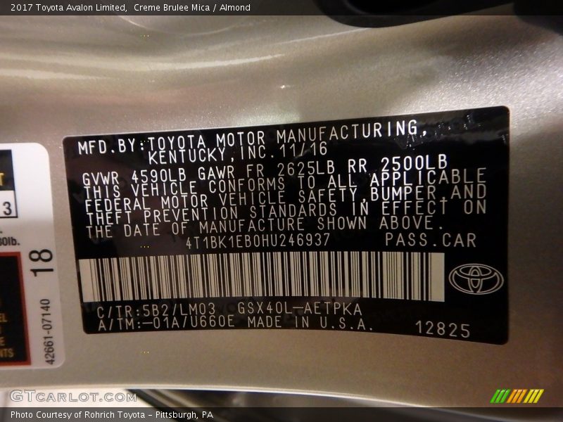 Creme Brulee Mica / Almond 2017 Toyota Avalon Limited
