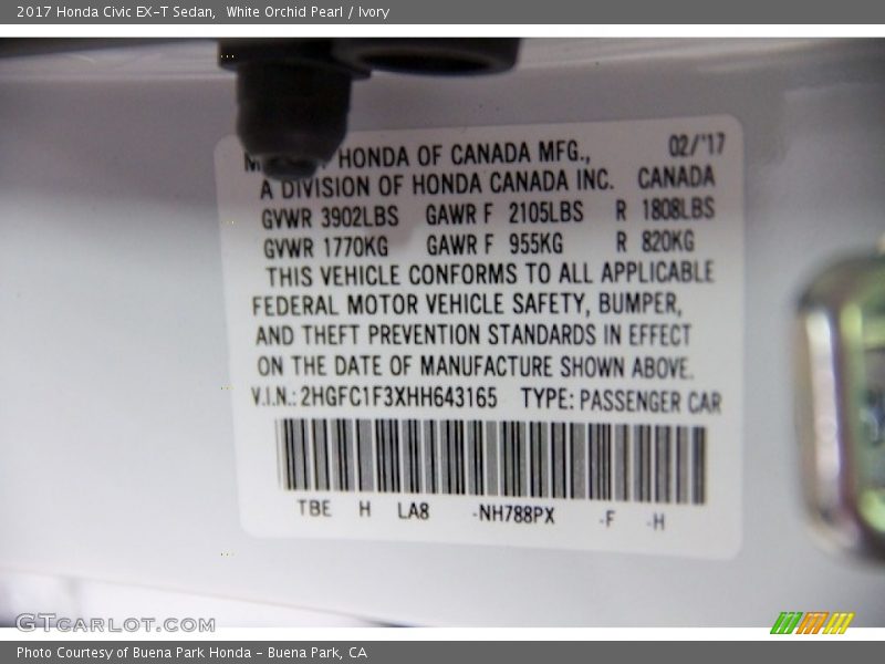 White Orchid Pearl / Ivory 2017 Honda Civic EX-T Sedan