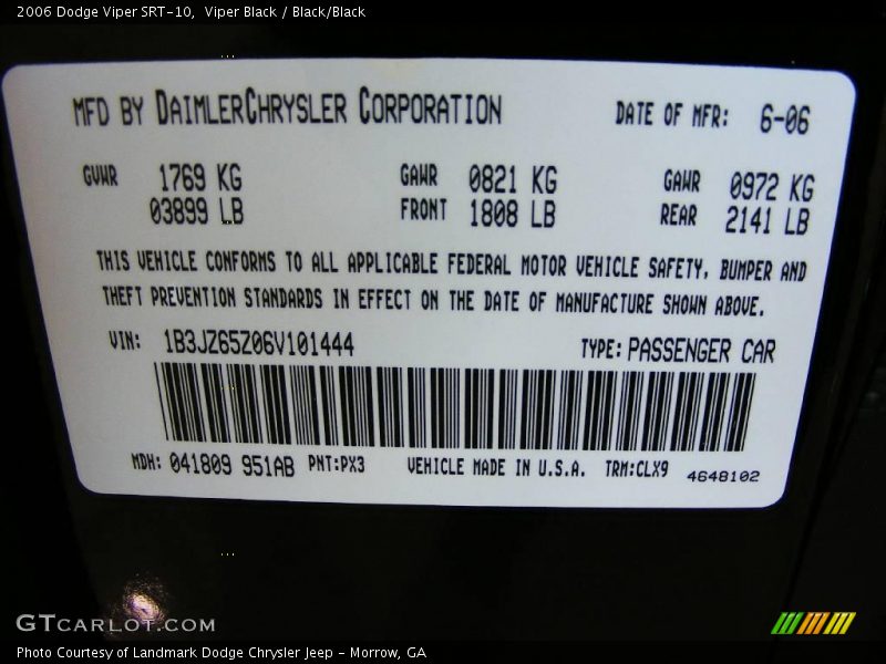 Viper Black / Black/Black 2006 Dodge Viper SRT-10