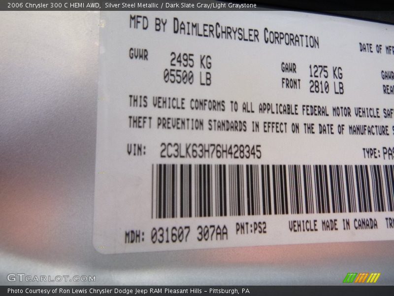 Silver Steel Metallic / Dark Slate Gray/Light Graystone 2006 Chrysler 300 C HEMI AWD