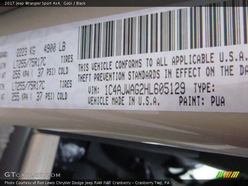 Gobi / Black 2017 Jeep Wrangler Sport 4x4