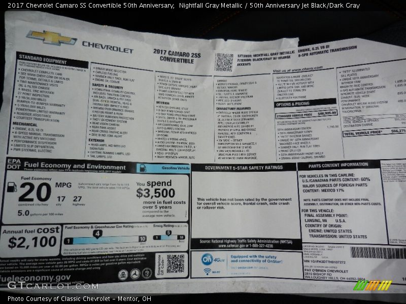 Nightfall Gray Metallic / 50th Anniversary Jet Black/Dark Gray 2017 Chevrolet Camaro SS Convertible 50th Anniversary