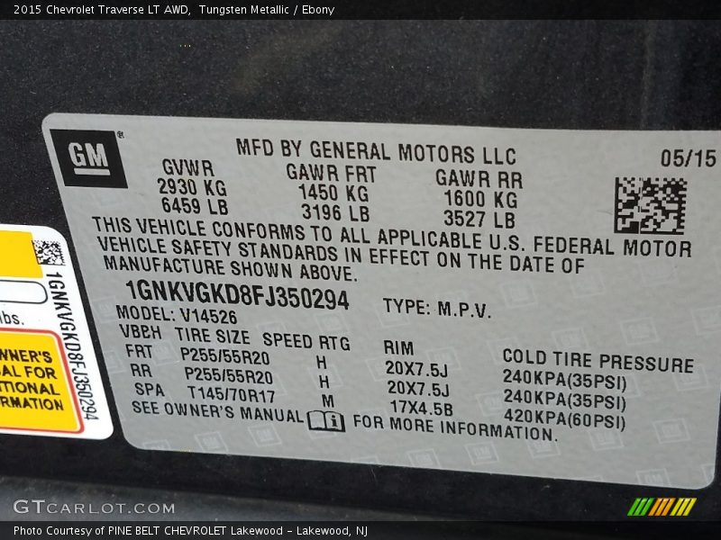 Tungsten Metallic / Ebony 2015 Chevrolet Traverse LT AWD