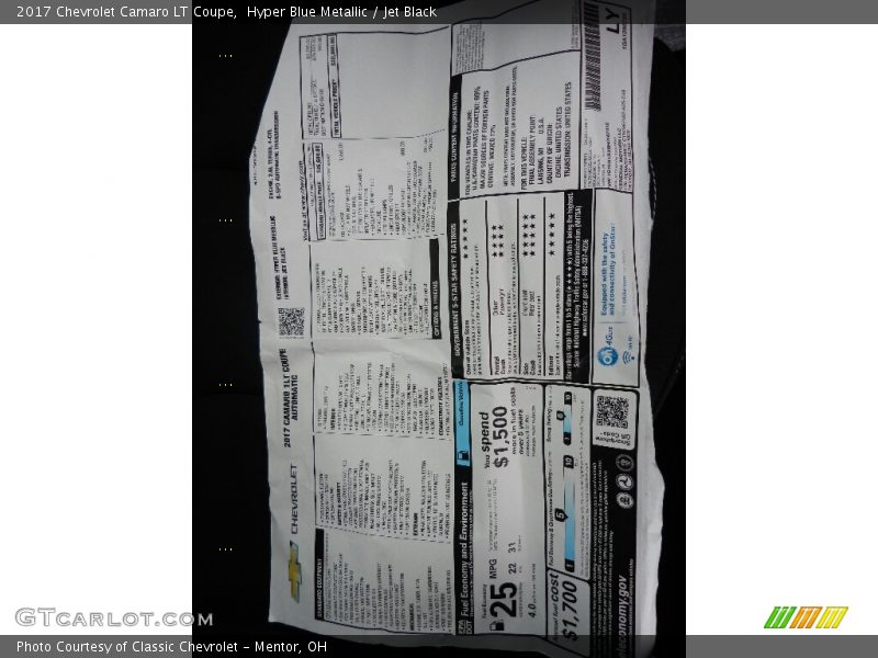 Hyper Blue Metallic / Jet Black 2017 Chevrolet Camaro LT Coupe