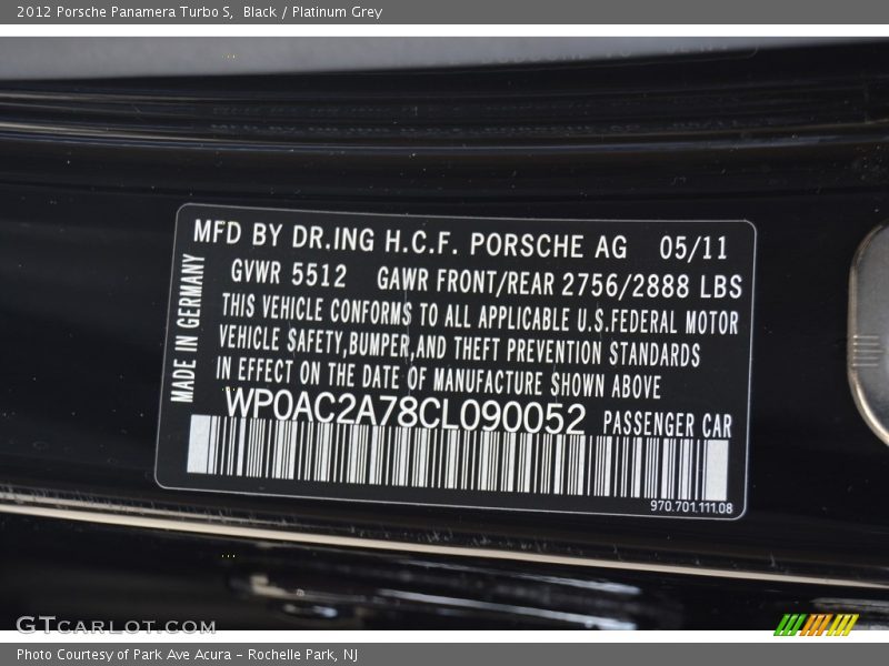 Black / Platinum Grey 2012 Porsche Panamera Turbo S