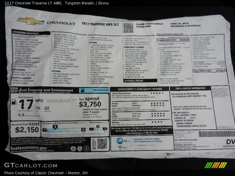  2017 Traverse LT AWD Window Sticker