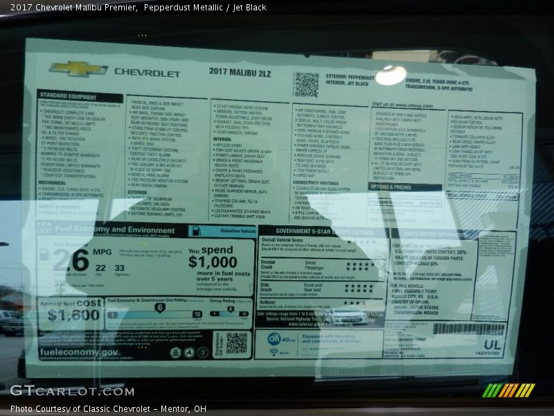 Pepperdust Metallic / Jet Black 2017 Chevrolet Malibu Premier