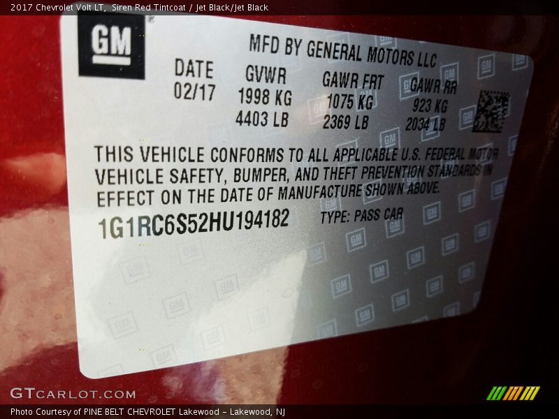 Siren Red Tintcoat / Jet Black/Jet Black 2017 Chevrolet Volt LT