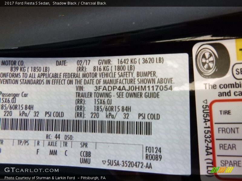 Shadow Black / Charcoal Black 2017 Ford Fiesta S Sedan