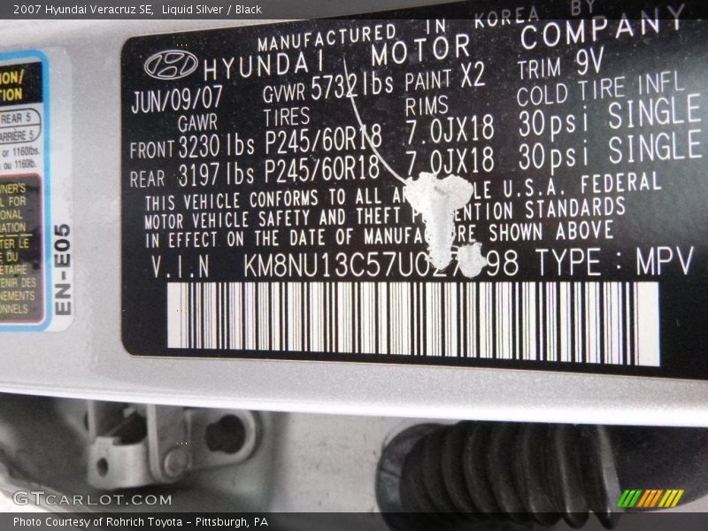 Liquid Silver / Black 2007 Hyundai Veracruz SE