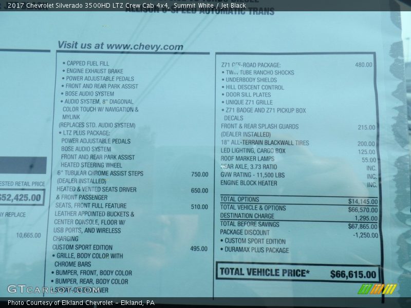Summit White / Jet Black 2017 Chevrolet Silverado 3500HD LTZ Crew Cab 4x4
