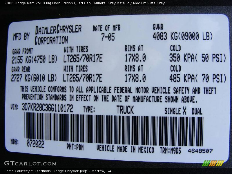 Mineral Gray Metallic / Medium Slate Gray 2006 Dodge Ram 2500 Big Horn Edition Quad Cab