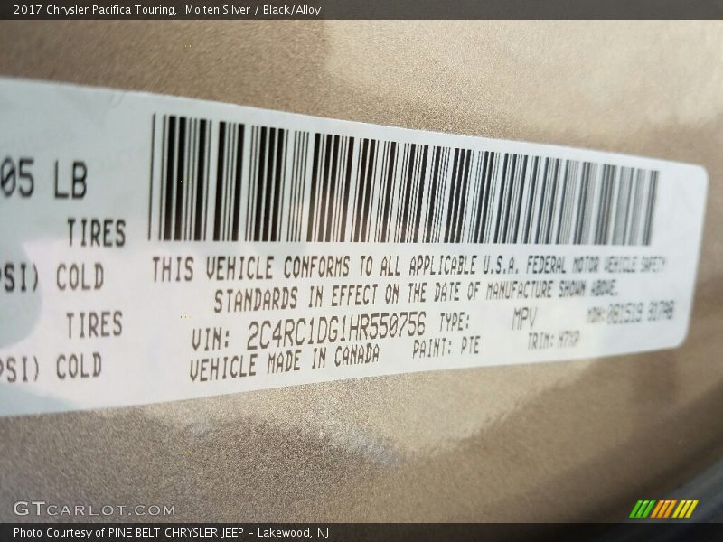 Molten Silver / Black/Alloy 2017 Chrysler Pacifica Touring