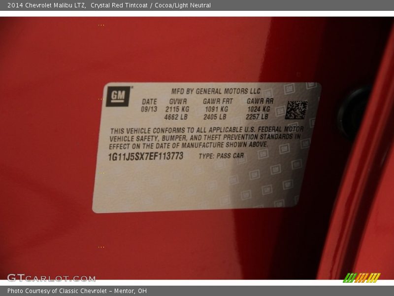 Crystal Red Tintcoat / Cocoa/Light Neutral 2014 Chevrolet Malibu LTZ