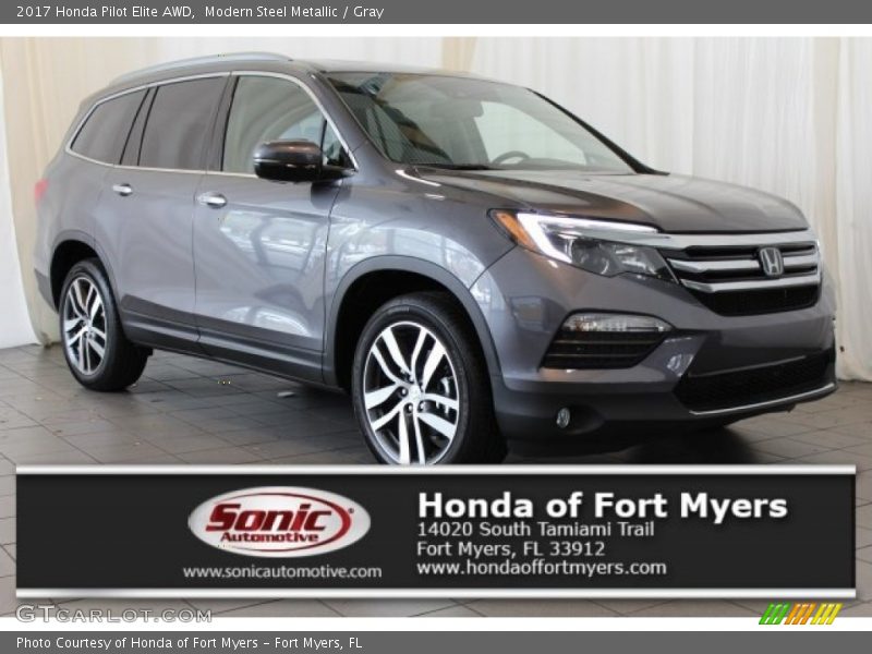 Modern Steel Metallic / Gray 2017 Honda Pilot Elite AWD