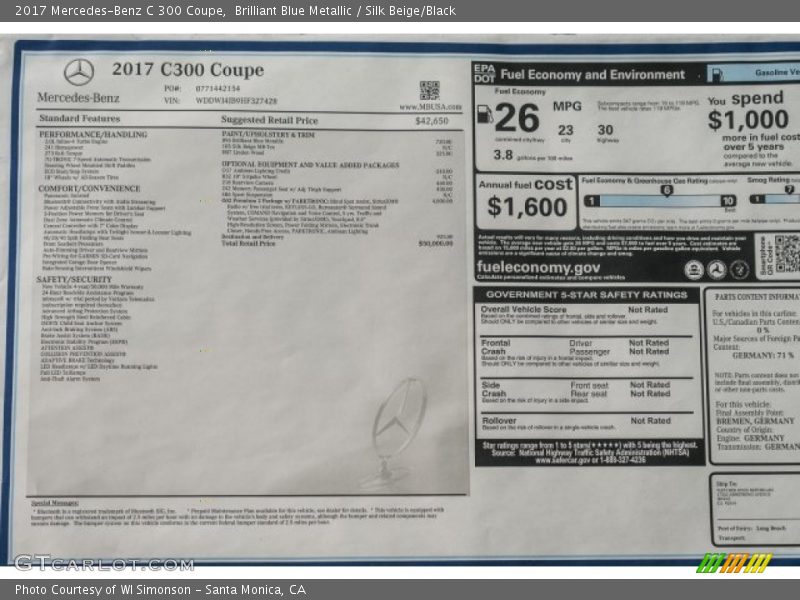  2017 C 300 Coupe Window Sticker