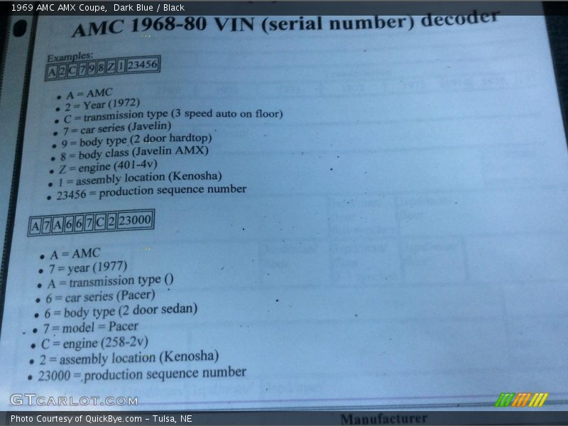 Info Tag of 1969 AMX Coupe