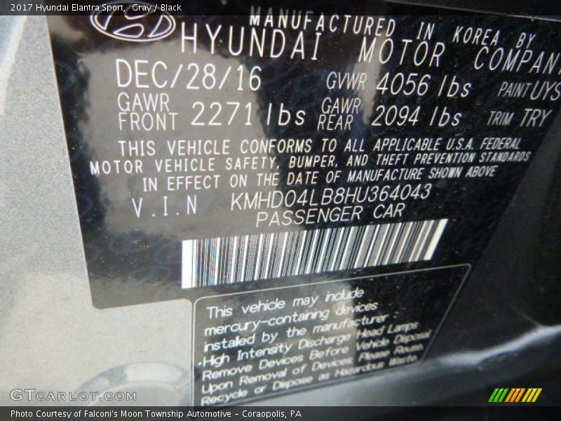 Gray / Black 2017 Hyundai Elantra Sport