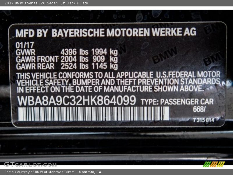 Jet Black / Black 2017 BMW 3 Series 320i Sedan