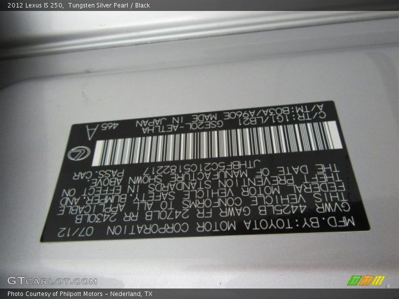 Tungsten Silver Pearl / Black 2012 Lexus IS 250