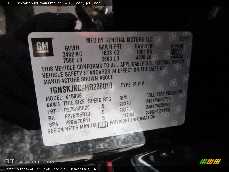 Black / Jet Black 2017 Chevrolet Suburban Premier 4WD