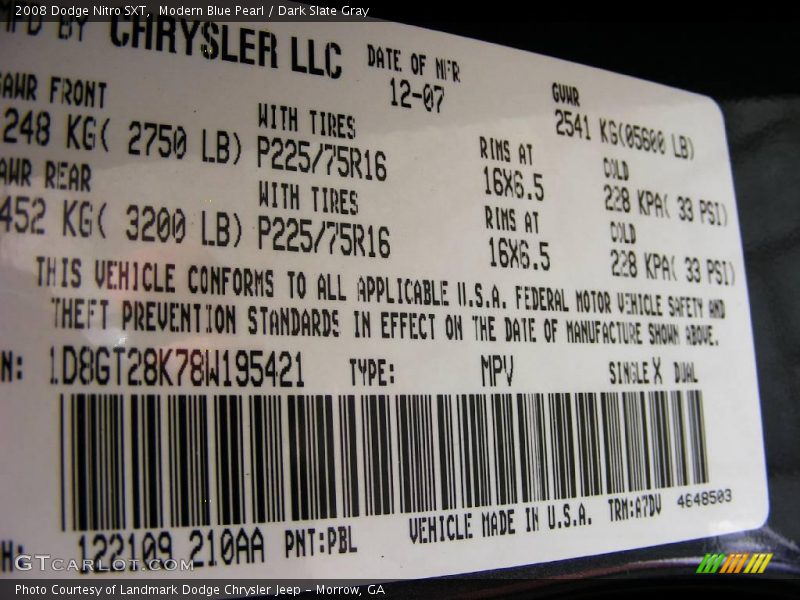 Modern Blue Pearl / Dark Slate Gray 2008 Dodge Nitro SXT