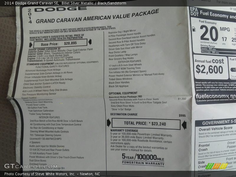 Billet Silver Metallic / Black/Sandstorm 2014 Dodge Grand Caravan SE