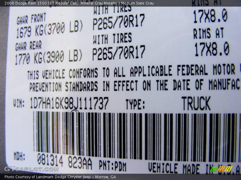 Mineral Gray Metallic / Medium Slate Gray 2008 Dodge Ram 1500 SXT Regular Cab