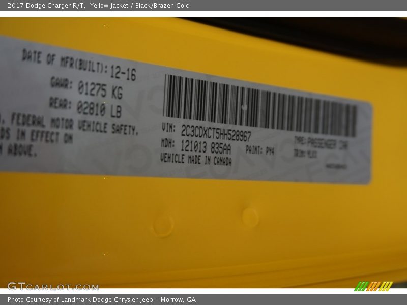 Yellow Jacket / Black/Brazen Gold 2017 Dodge Charger R/T