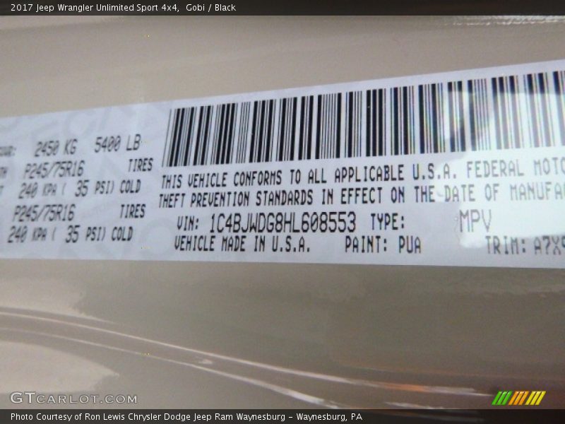 Gobi / Black 2017 Jeep Wrangler Unlimited Sport 4x4