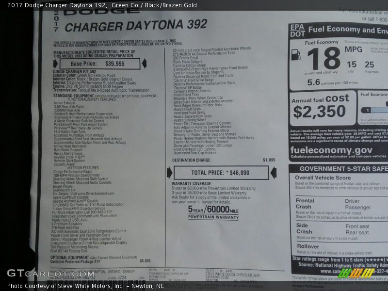 Green Go / Black/Brazen Gold 2017 Dodge Charger Daytona 392