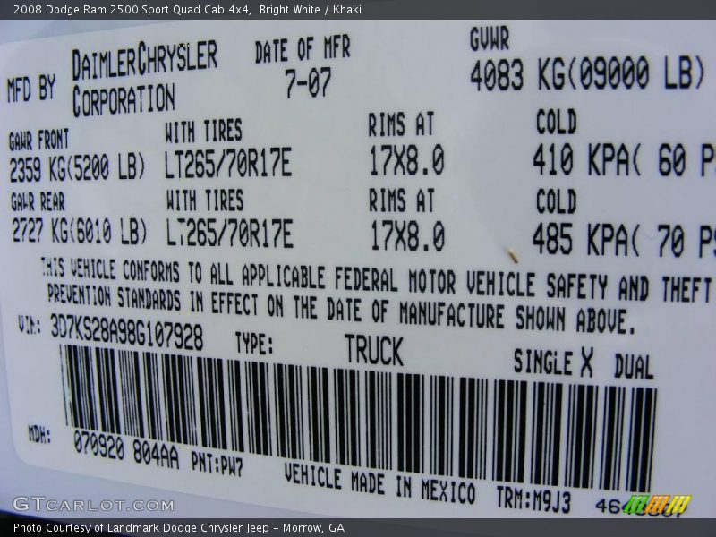 Bright White / Khaki 2008 Dodge Ram 2500 Sport Quad Cab 4x4