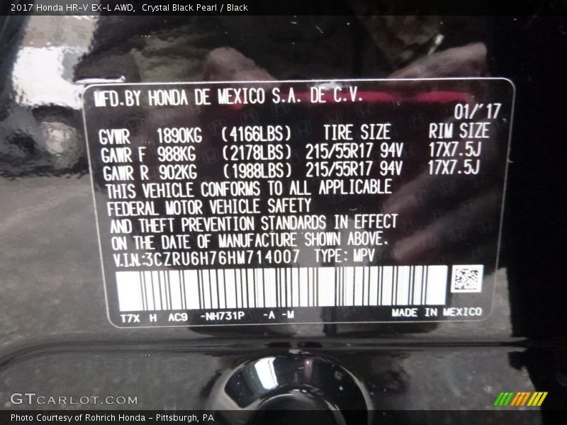 Crystal Black Pearl / Black 2017 Honda HR-V EX-L AWD