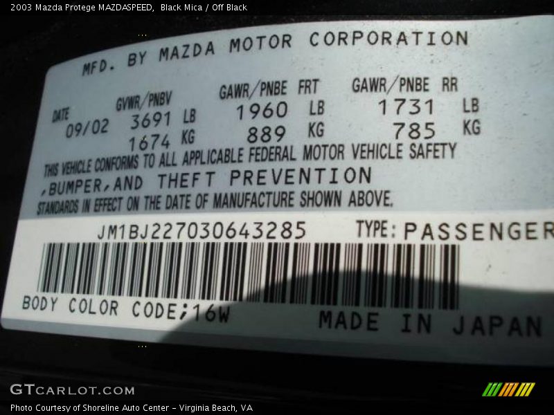 Black Mica / Off Black 2003 Mazda Protege MAZDASPEED