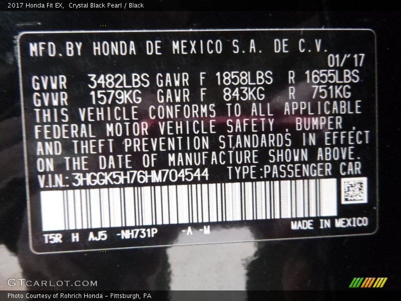 Crystal Black Pearl / Black 2017 Honda Fit EX