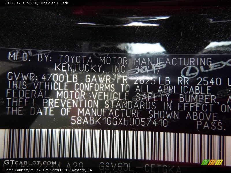 Obsidian / Black 2017 Lexus ES 350
