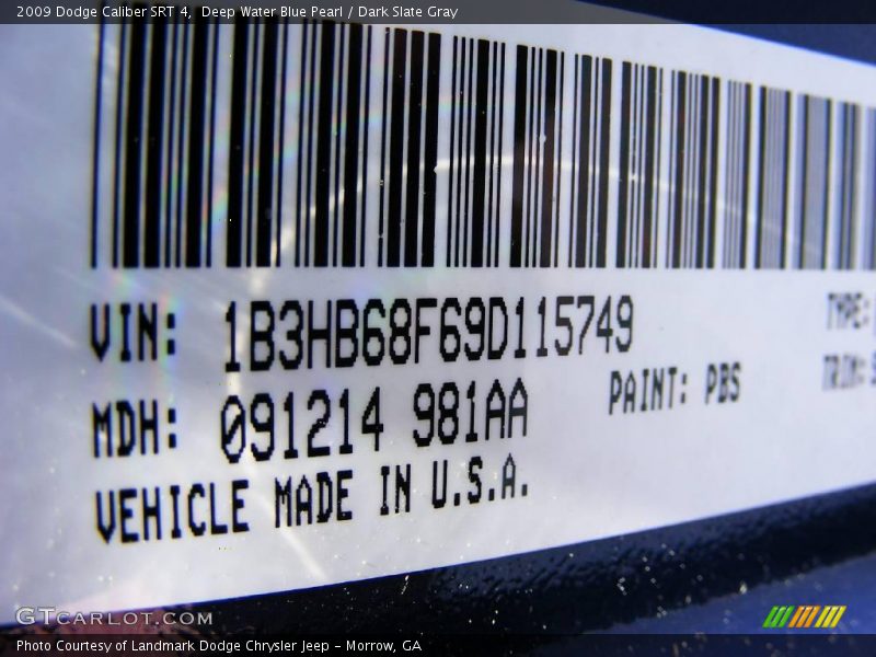 Deep Water Blue Pearl / Dark Slate Gray 2009 Dodge Caliber SRT 4