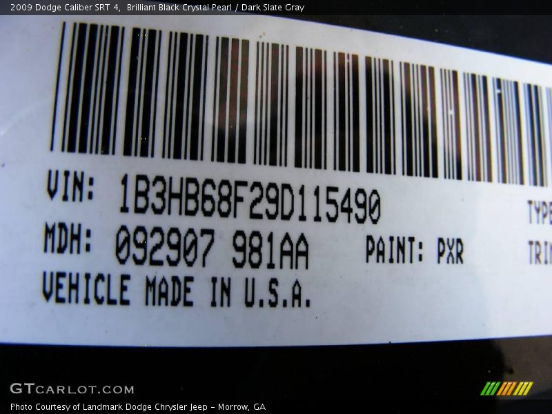 Brilliant Black Crystal Pearl / Dark Slate Gray 2009 Dodge Caliber SRT 4