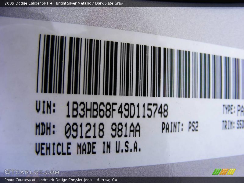 Bright Silver Metallic / Dark Slate Gray 2009 Dodge Caliber SRT 4