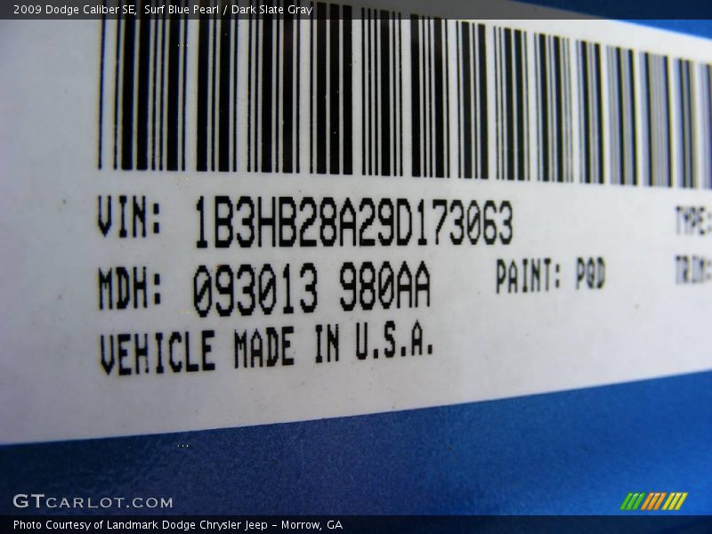 Surf Blue Pearl / Dark Slate Gray 2009 Dodge Caliber SE