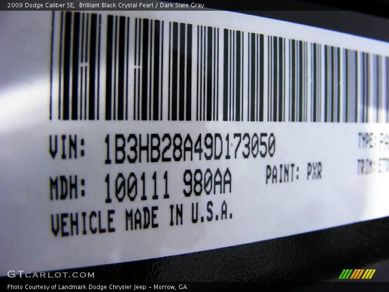 Brilliant Black Crystal Pearl / Dark Slate Gray 2009 Dodge Caliber SE