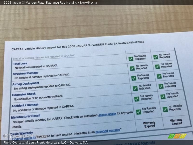 Radiance Red Metallic / Ivory/Mocha 2008 Jaguar XJ Vanden Plas