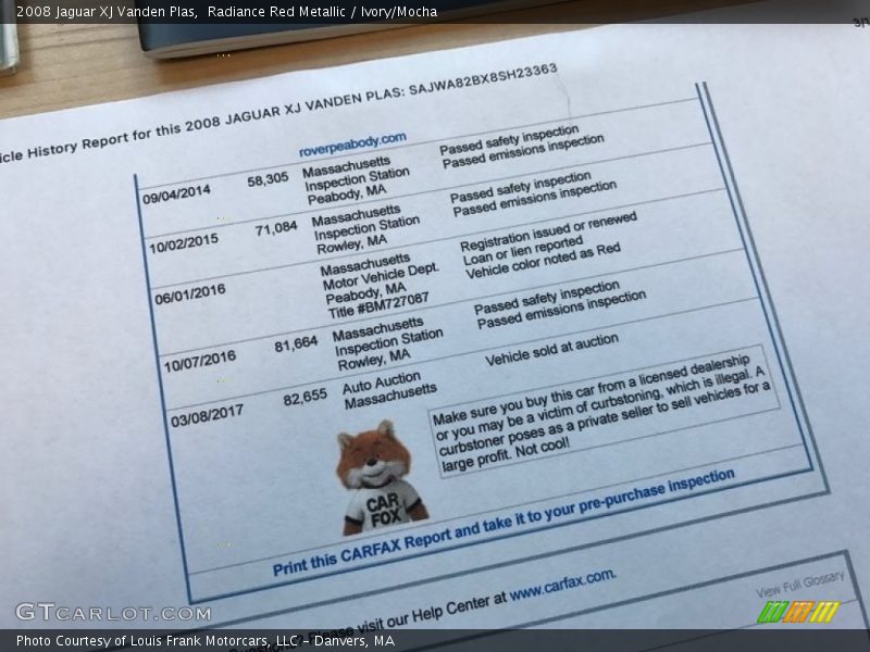 Radiance Red Metallic / Ivory/Mocha 2008 Jaguar XJ Vanden Plas
