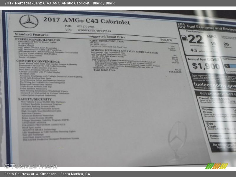  2017 C 43 AMG 4Matic Cabriolet Window Sticker