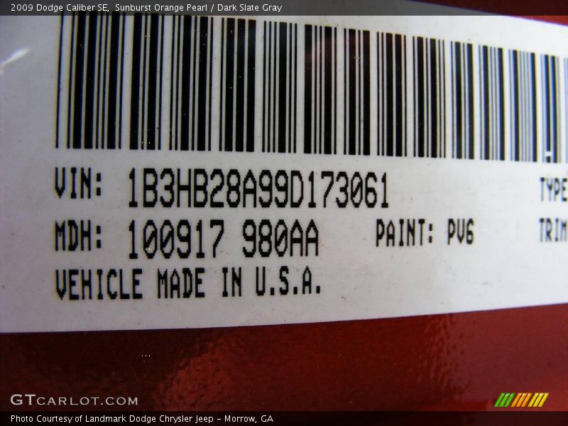Sunburst Orange Pearl / Dark Slate Gray 2009 Dodge Caliber SE