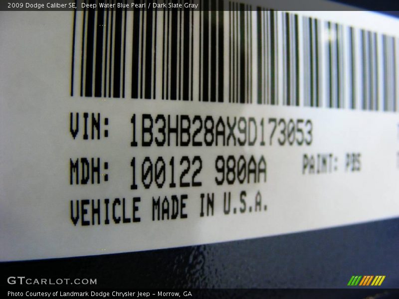 Deep Water Blue Pearl / Dark Slate Gray 2009 Dodge Caliber SE