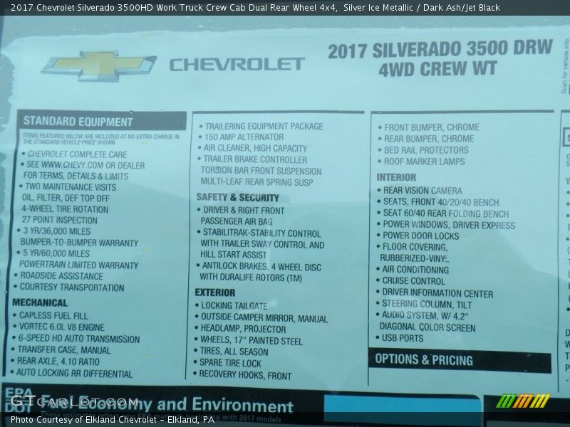 Silver Ice Metallic / Dark Ash/Jet Black 2017 Chevrolet Silverado 3500HD Work Truck Crew Cab Dual Rear Wheel 4x4