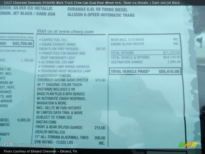 Silver Ice Metallic / Dark Ash/Jet Black 2017 Chevrolet Silverado 3500HD Work Truck Crew Cab Dual Rear Wheel 4x4