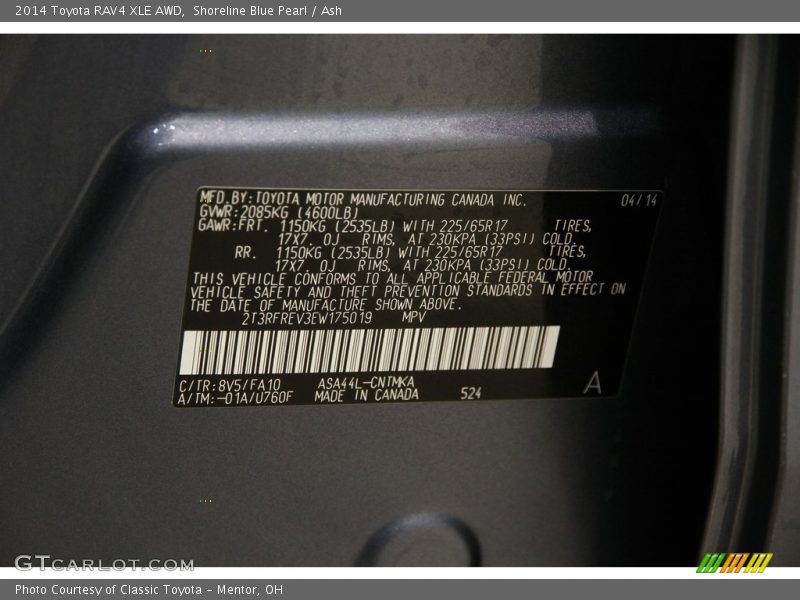 Shoreline Blue Pearl / Ash 2014 Toyota RAV4 XLE AWD